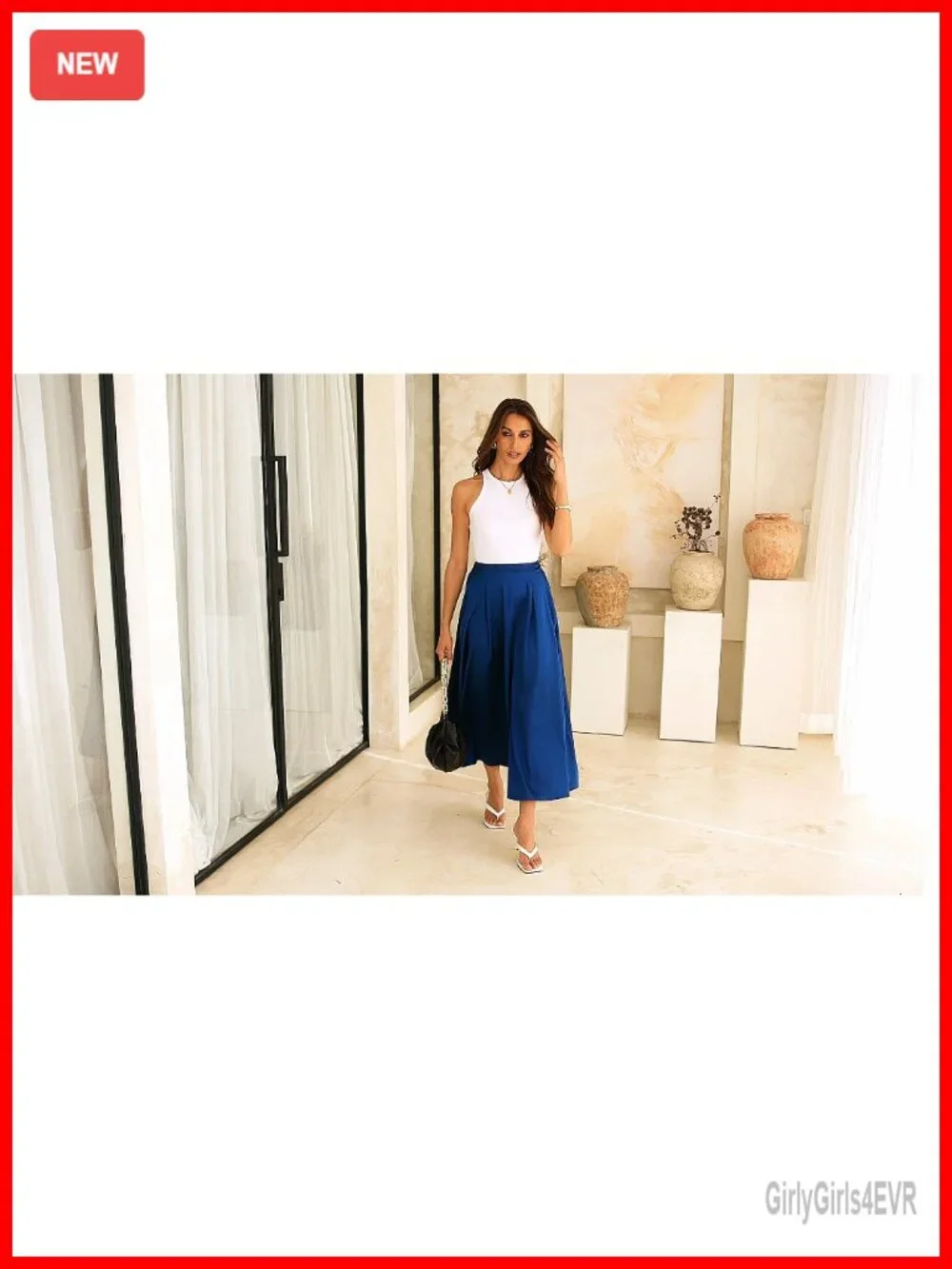 Satin Maxi Skirt High Waisted A-Line Pleated Hem